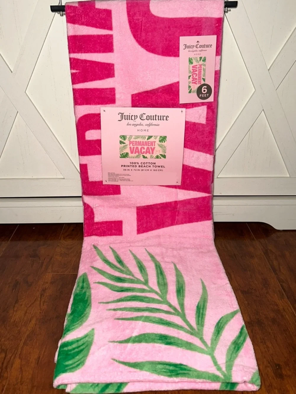 Juicy Couture Pink & Green Tropical Palm ‘Permanent Vacay’ Beach Towel